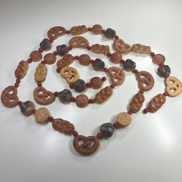 RARE Vintage Blow Mold Bread Pretzel Garland Tone strand over 110" - Picture 1 of 5